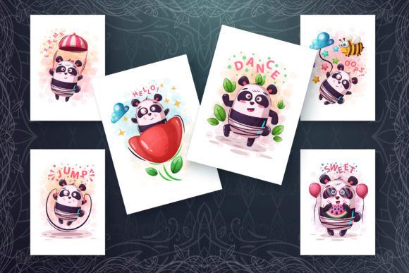 Set Cute Panda - for Print T-shirt